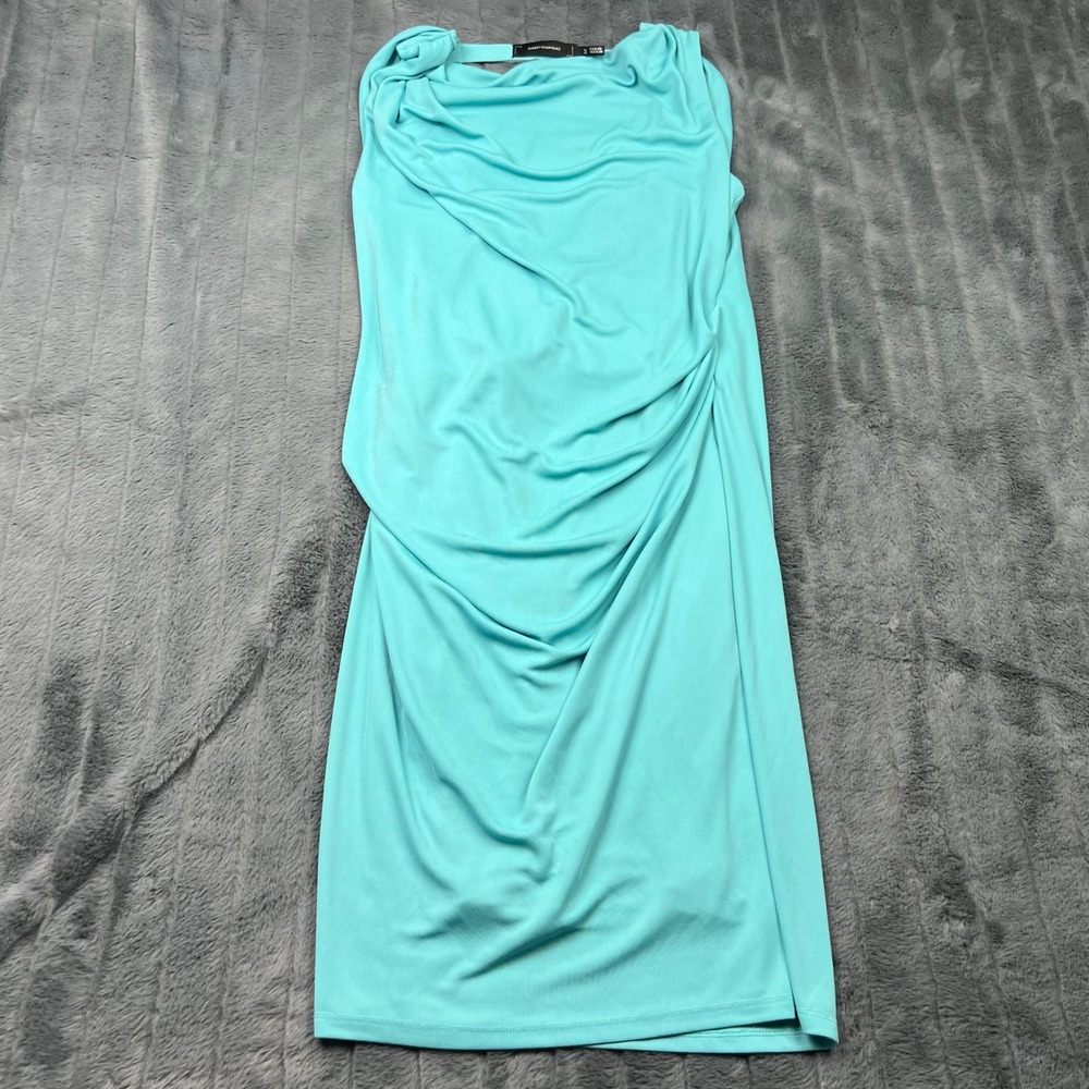 Robert Rodriguez Womens Turquoise Draped Cowl Neck Ruched Midi Dress Size M